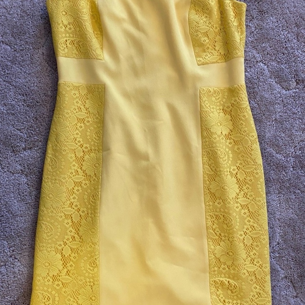 Adrianna Papell Yellow Lace Mini Dress